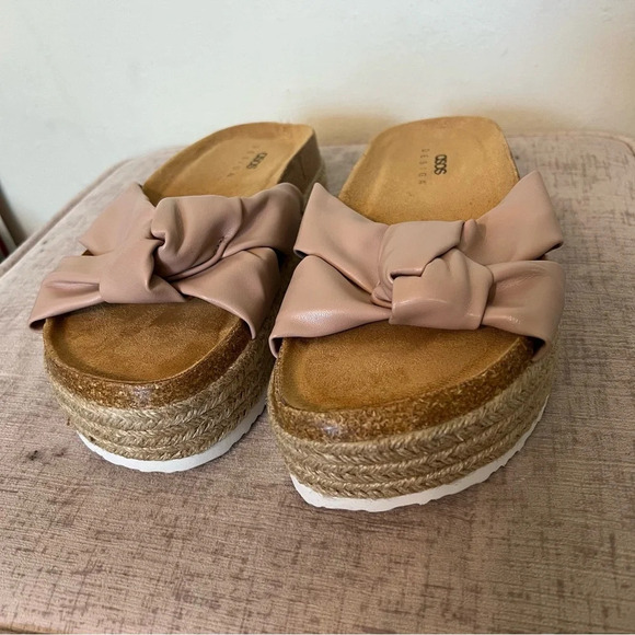 ASOS DESIGN Wide Fit Teegan Knotted Flatform Sandals in Beige Slip On Shoes Sz 8 - Picture 7 of 9